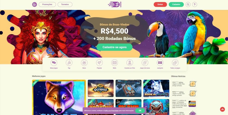 Atualmente, a principal oferta oferecida pelo site na área de cassino é o bônus de boas-vindas. Esta promoção está disponível apenas para novos membros que se cadastrem na plataforma. Ao realizar o primeiro depósito, o usuário pode aproveitar um bônus de 100% até R$ 3.300 e receber 250 rodadas grátis. Para aproveitar essa vantagem é necessário fazer um depósito mínimo de R$ 190.